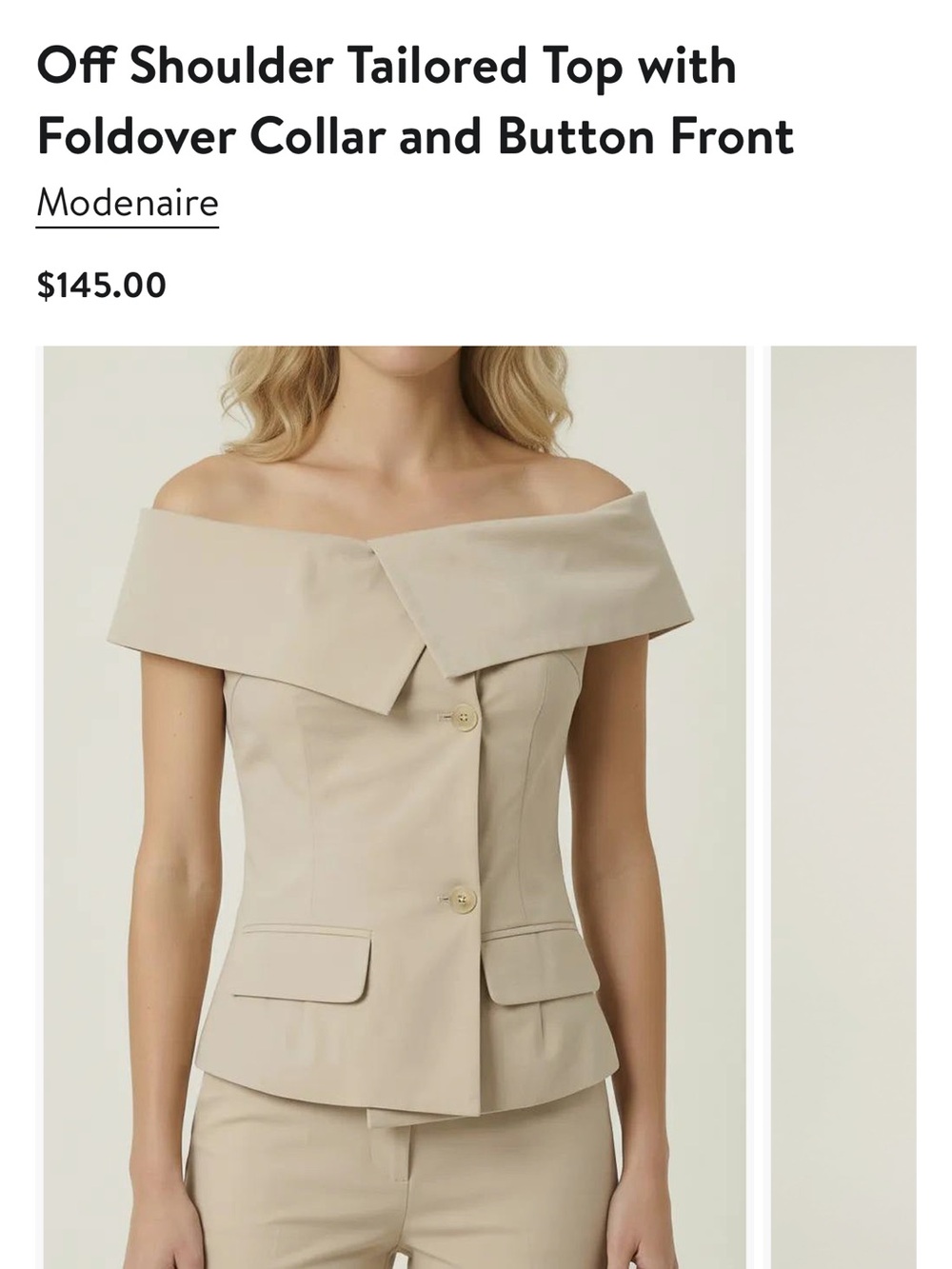 Off-Shoulder Button-Front Top in Beige